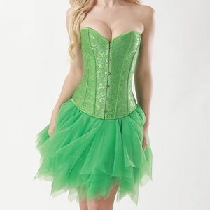 Corset Top Kelly Green Jaquard back lace & front hooks, boned Victorian Beocado